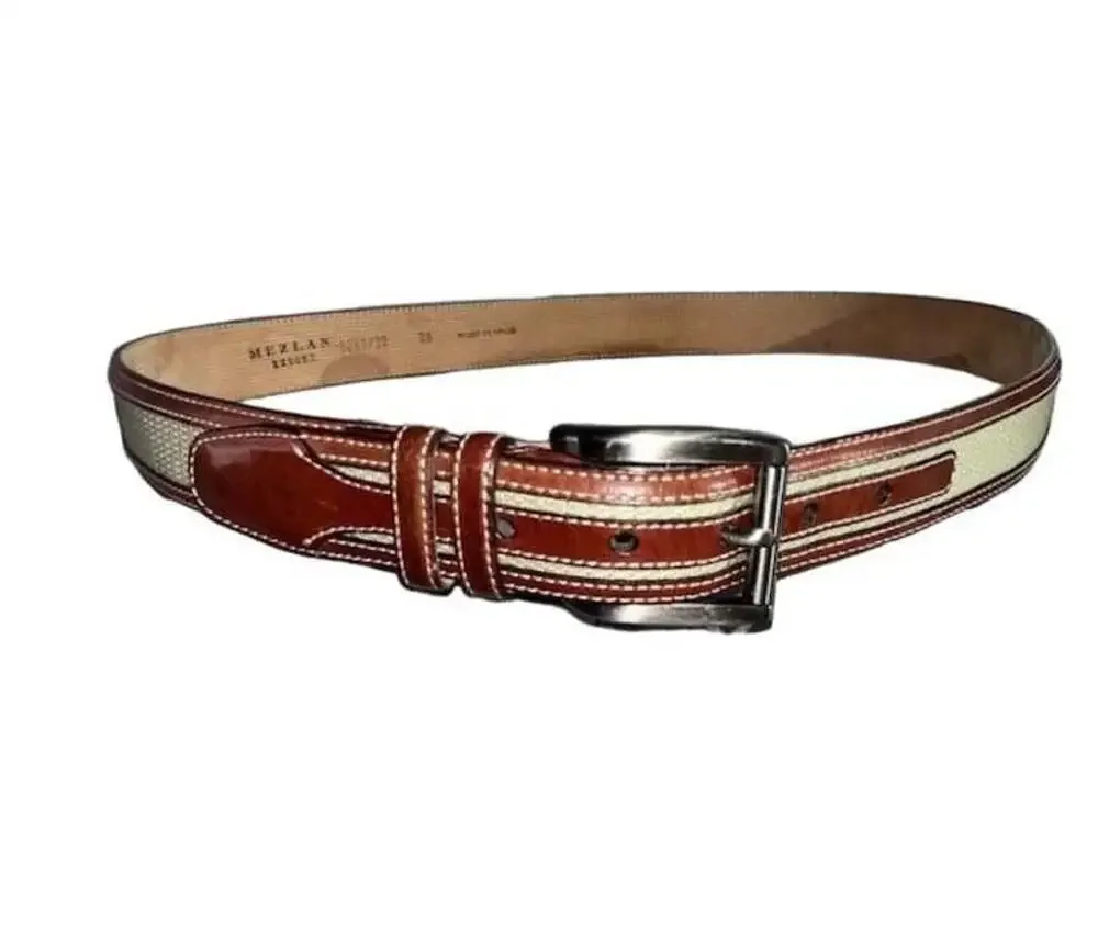 Mezlan Resort 5080/32 Leather Trim Canvas Belt Size 38